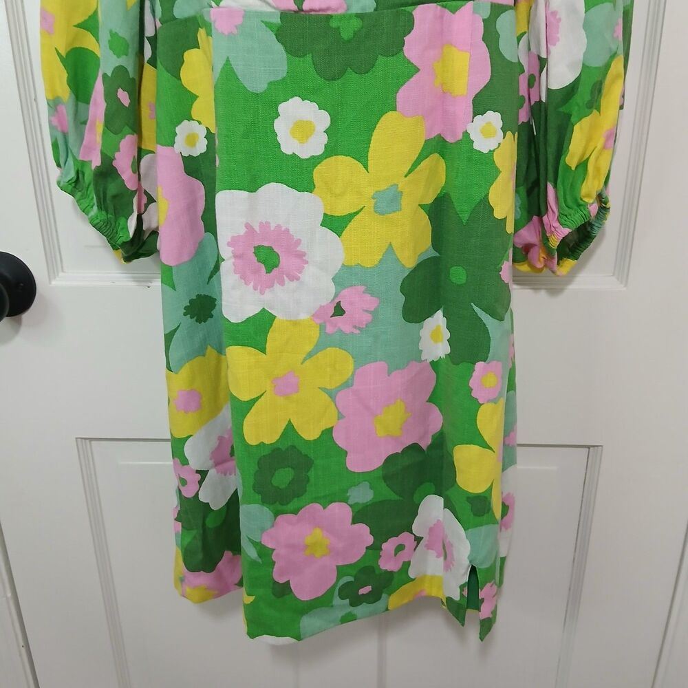 Sugarlips Women's Large Green Floral Mini Dress Puff Sleeve Square Neck - Picture 4 of 16